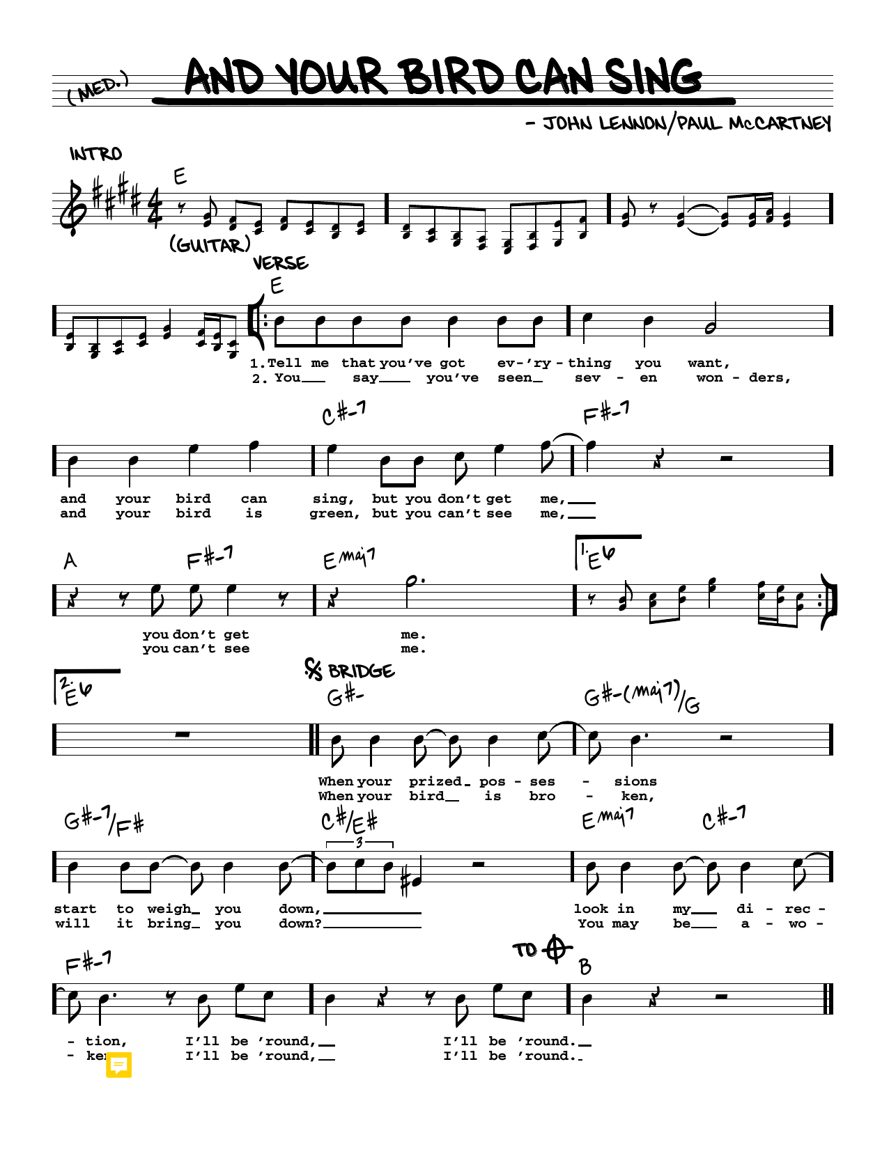 Download The Beatles And Your Bird Can Sing [Jazz version] Sheet Music