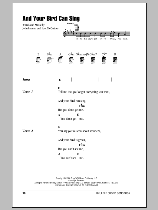 Download The Beatles And Your Bird Can Sing Sheet Music