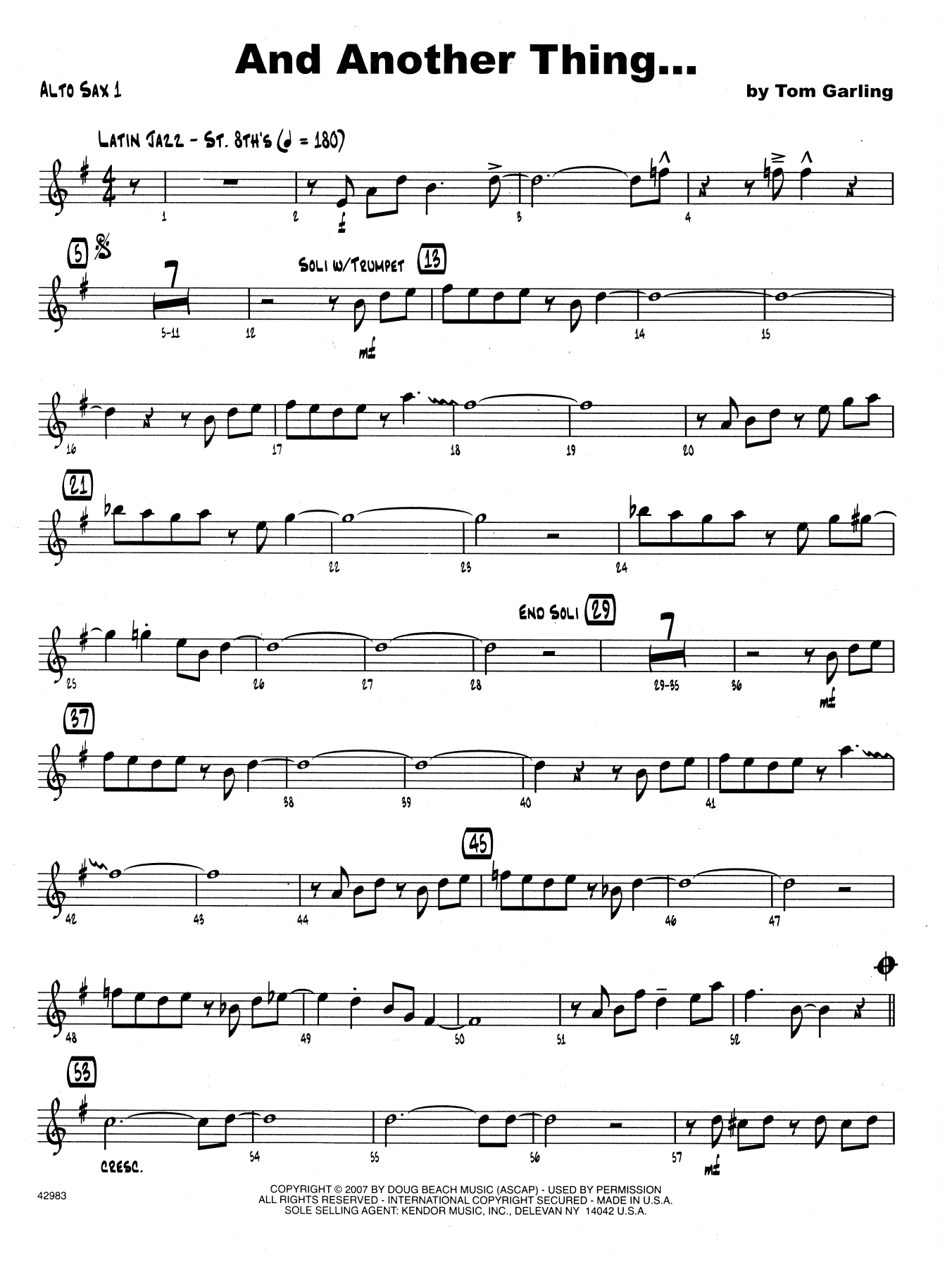 Download Tom Garling And Another Thing - 1st Eb Alto Saxopho Sheet Music