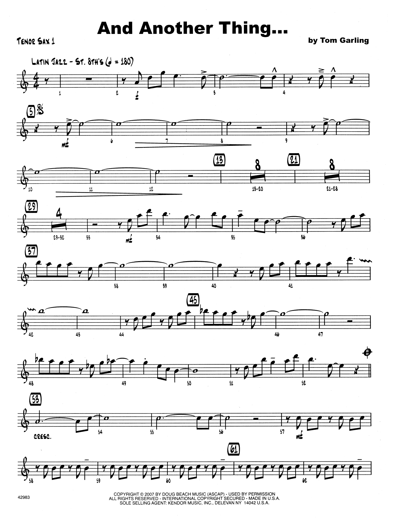 Download Tom Garling And Another Thing - 1st Tenor Saxophone Sheet Music