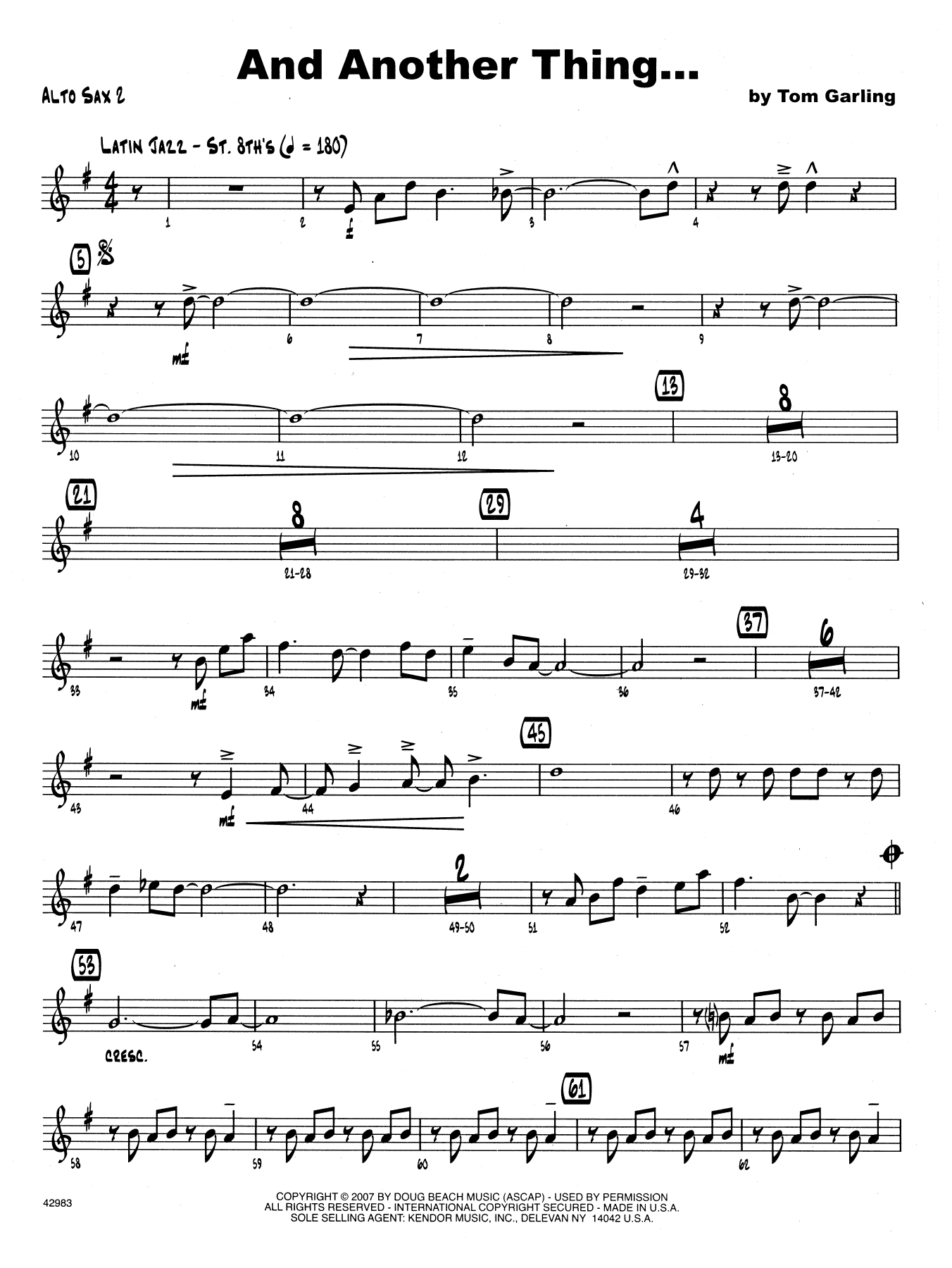 Download Tom Garling And Another Thing - 2nd Eb Alto Saxopho Sheet Music