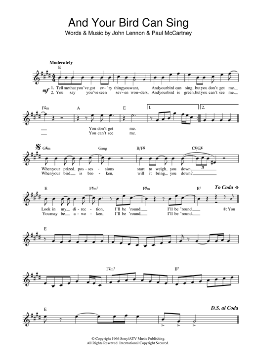 The Beatles And Your Bird Can Sing sheet music notes printable PDF score