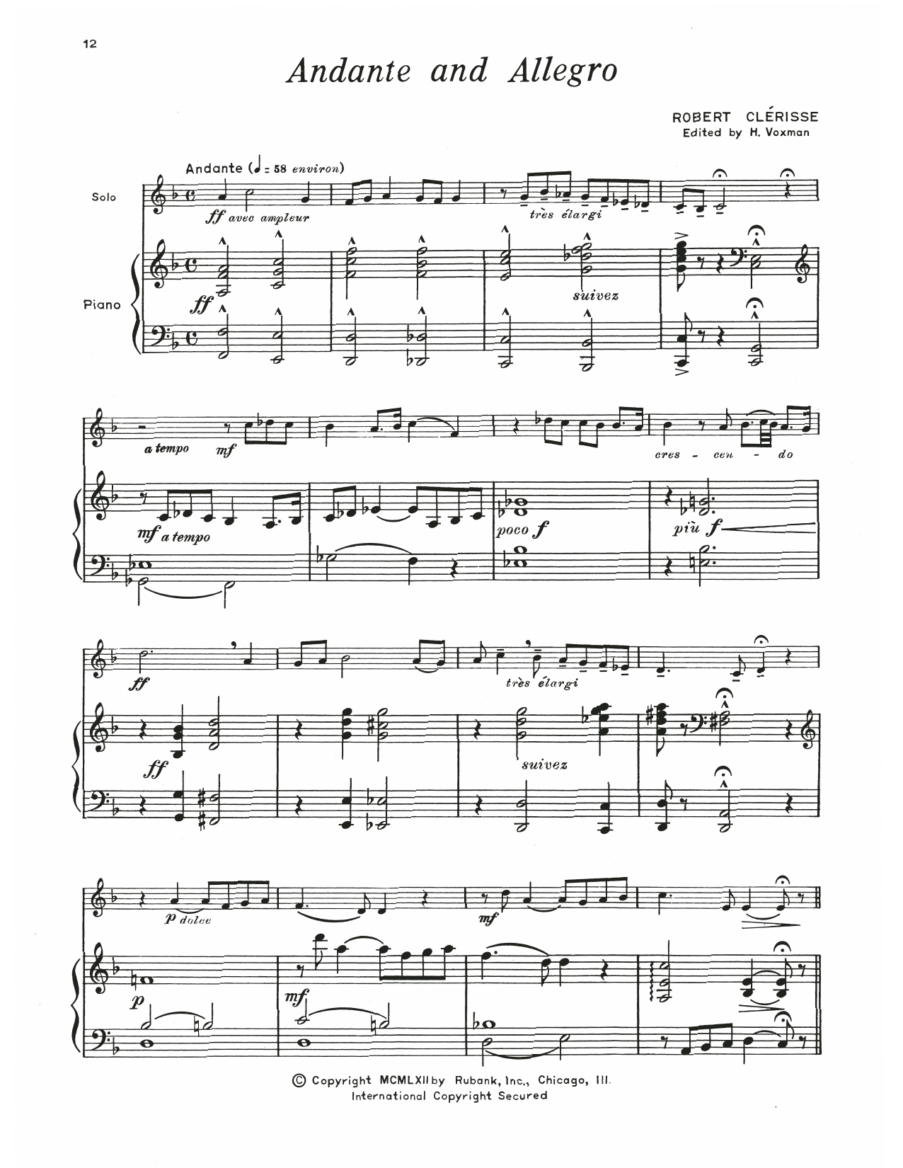 Download H. Voxman Andante And Allegro Sheet Music