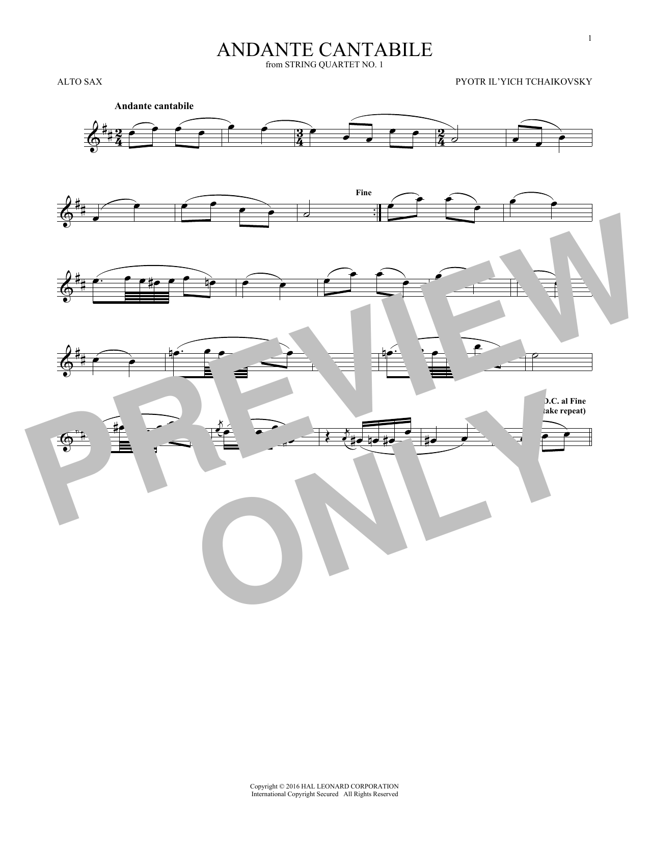 Download Pyotr Il'yich Tchaikovsky Andante Cantabile Sheet Music