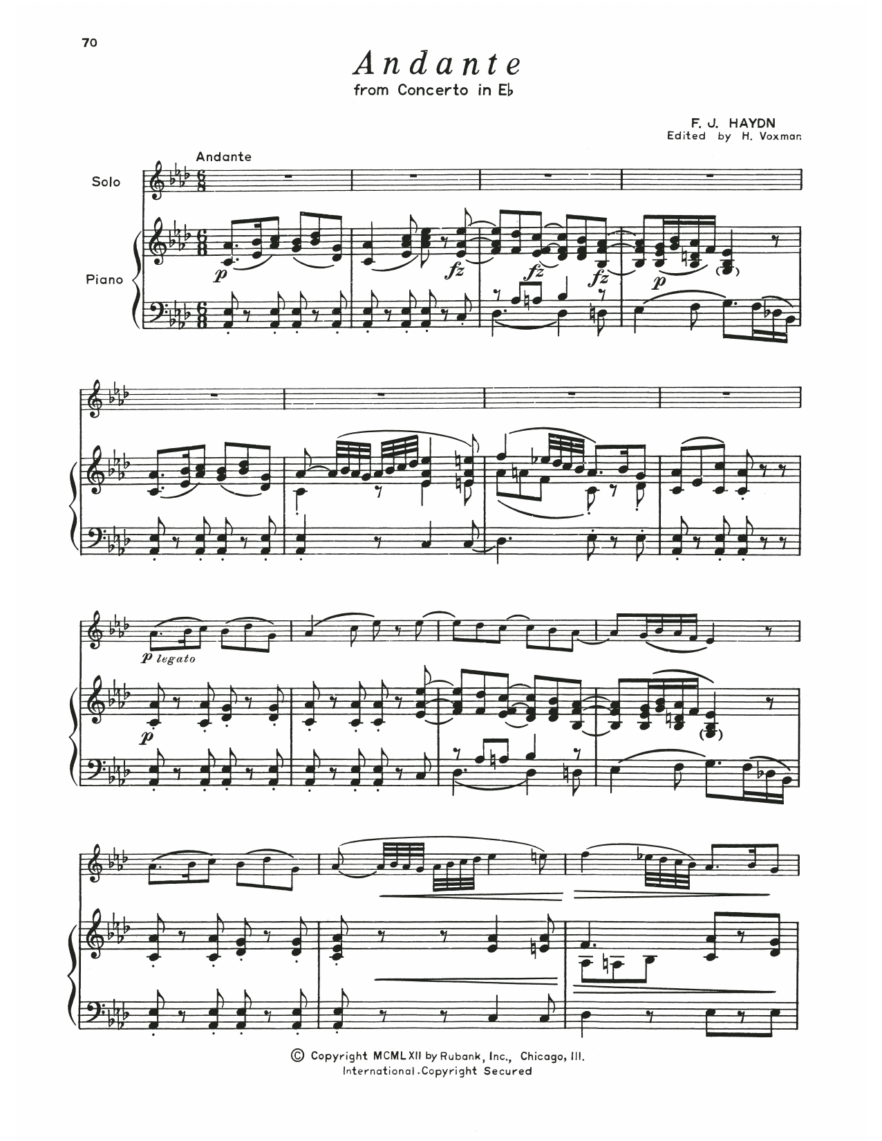 Download Franz Joseph Haydn Andante (Concerto In E Flat) Sheet Music