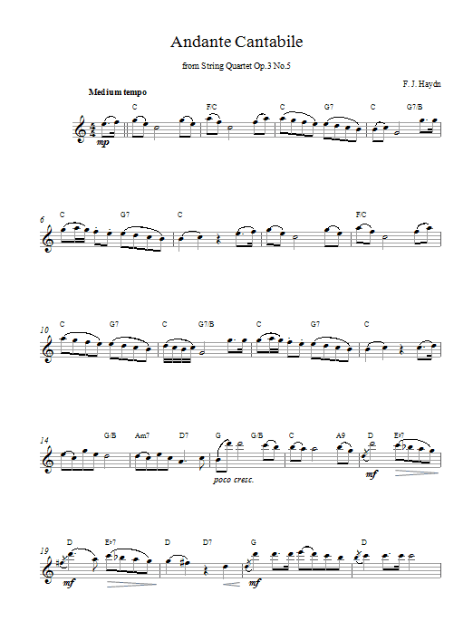 Franz Joseph Haydn Andante sheet music notes printable PDF score