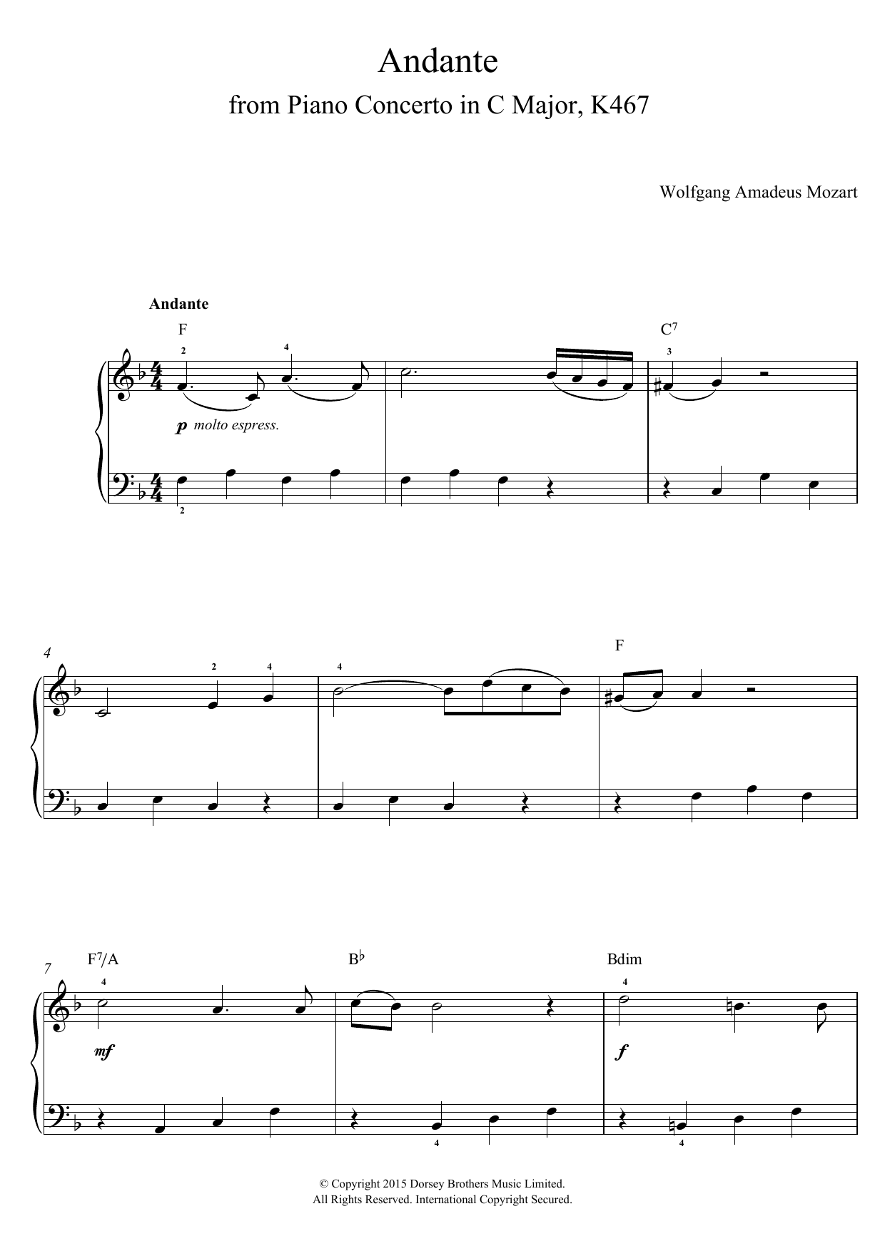 Download Wolfgang Amadeus Mozart Andante from Piano Concerto in C Major Sheet Music