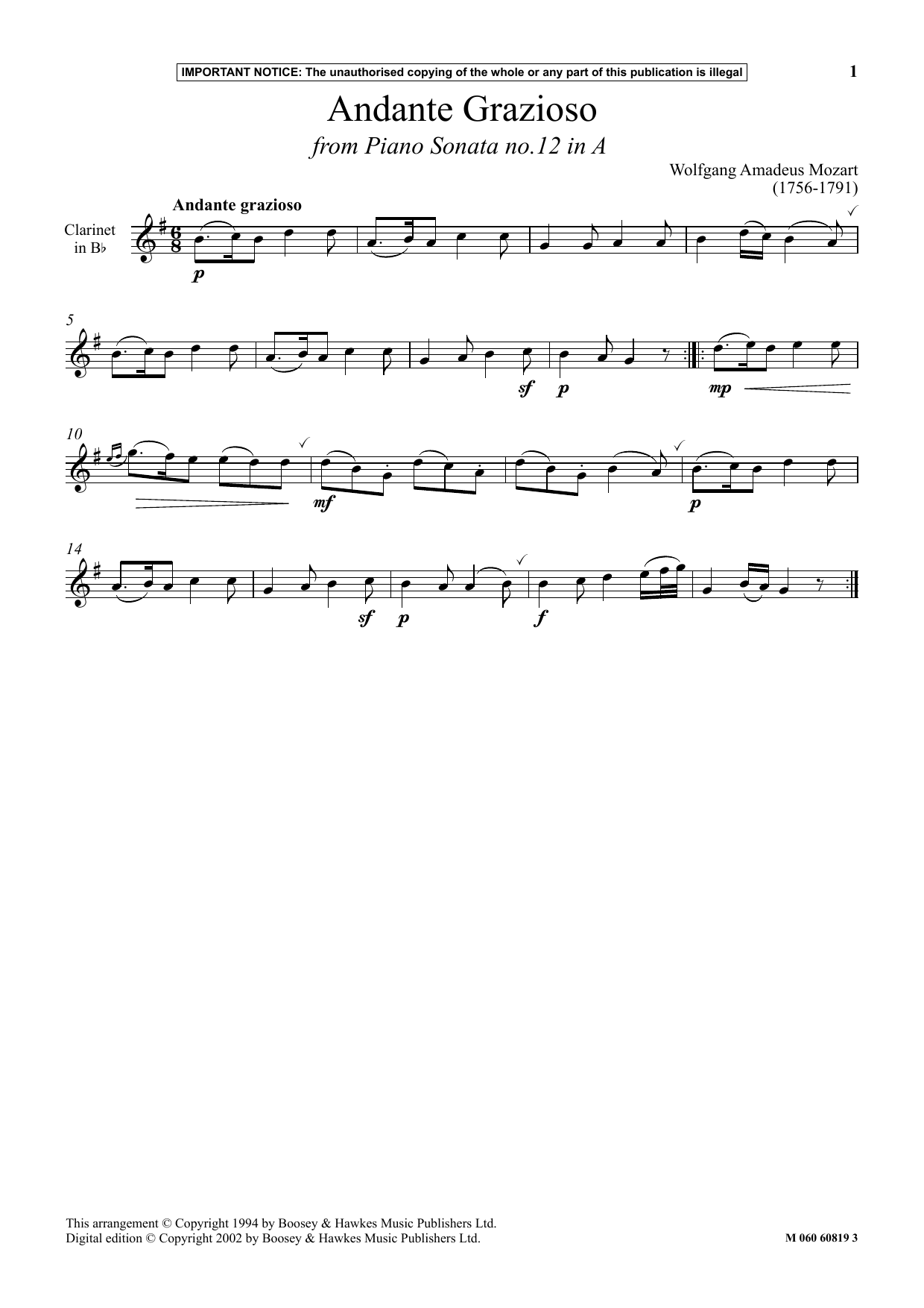 Download Wolfgang Amadeus Mozart Andante Grazioso (from Piano Sonata No. Sheet Music