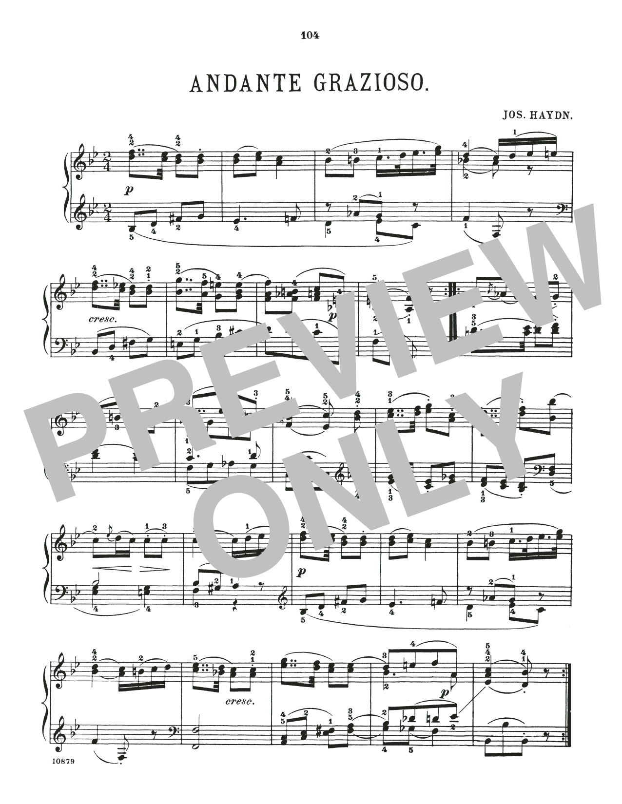 Download Franz Joseph Haydn Andante Grazioso In B-Flat Major Sheet Music