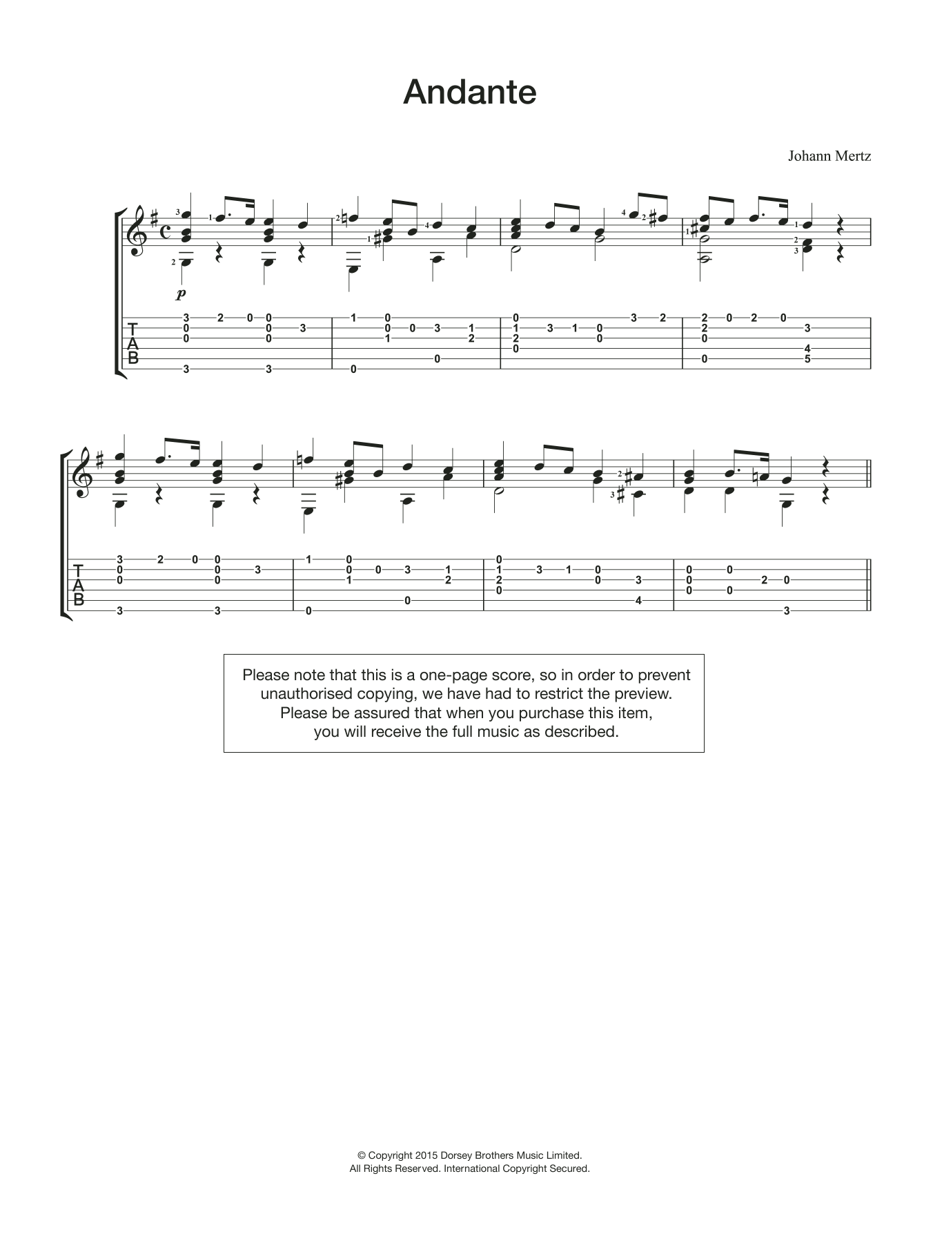 Download Johann Kaspar Mertz Andante Sheet Music