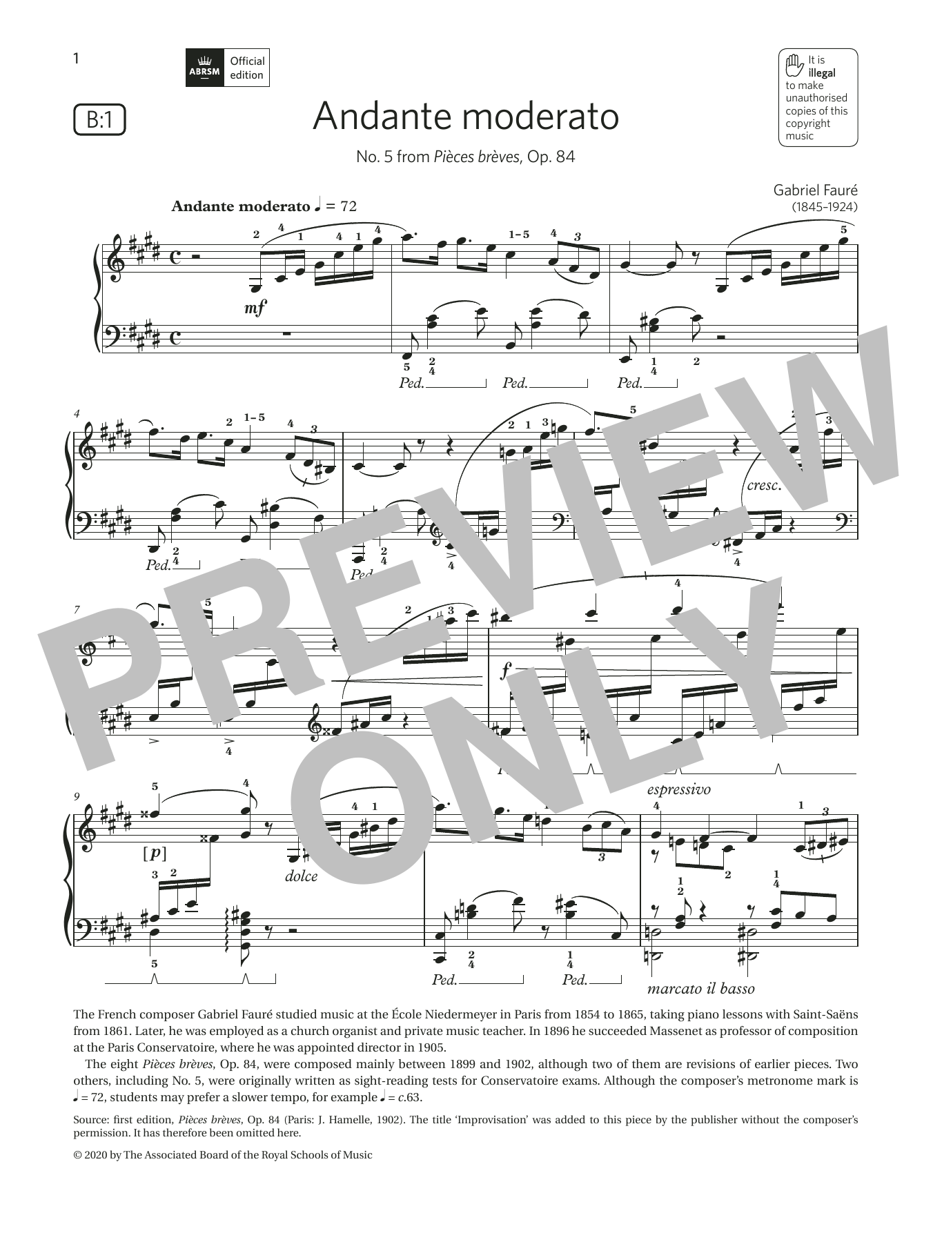 Download Gabriel Faure Andante moderato (Grade 7, list B1, fro Sheet Music