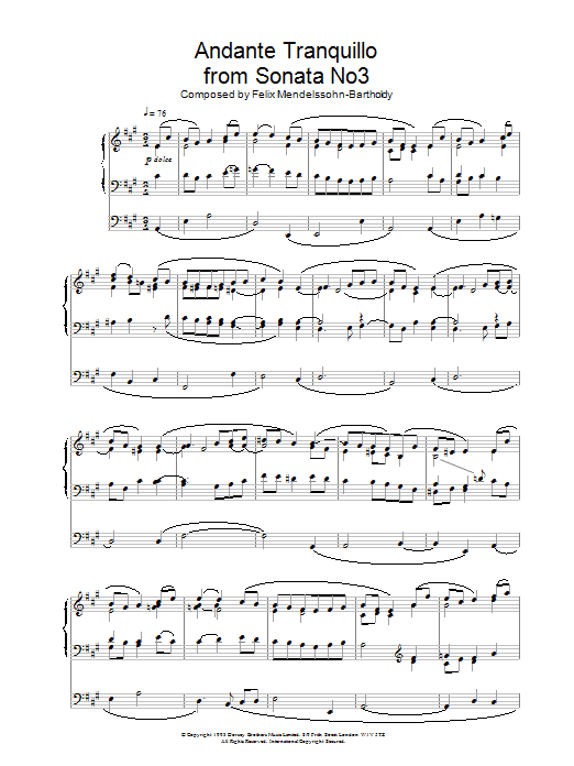 Download Felix Mendelssohn Andante Tranquillo from Sonata No.3 Sheet Music