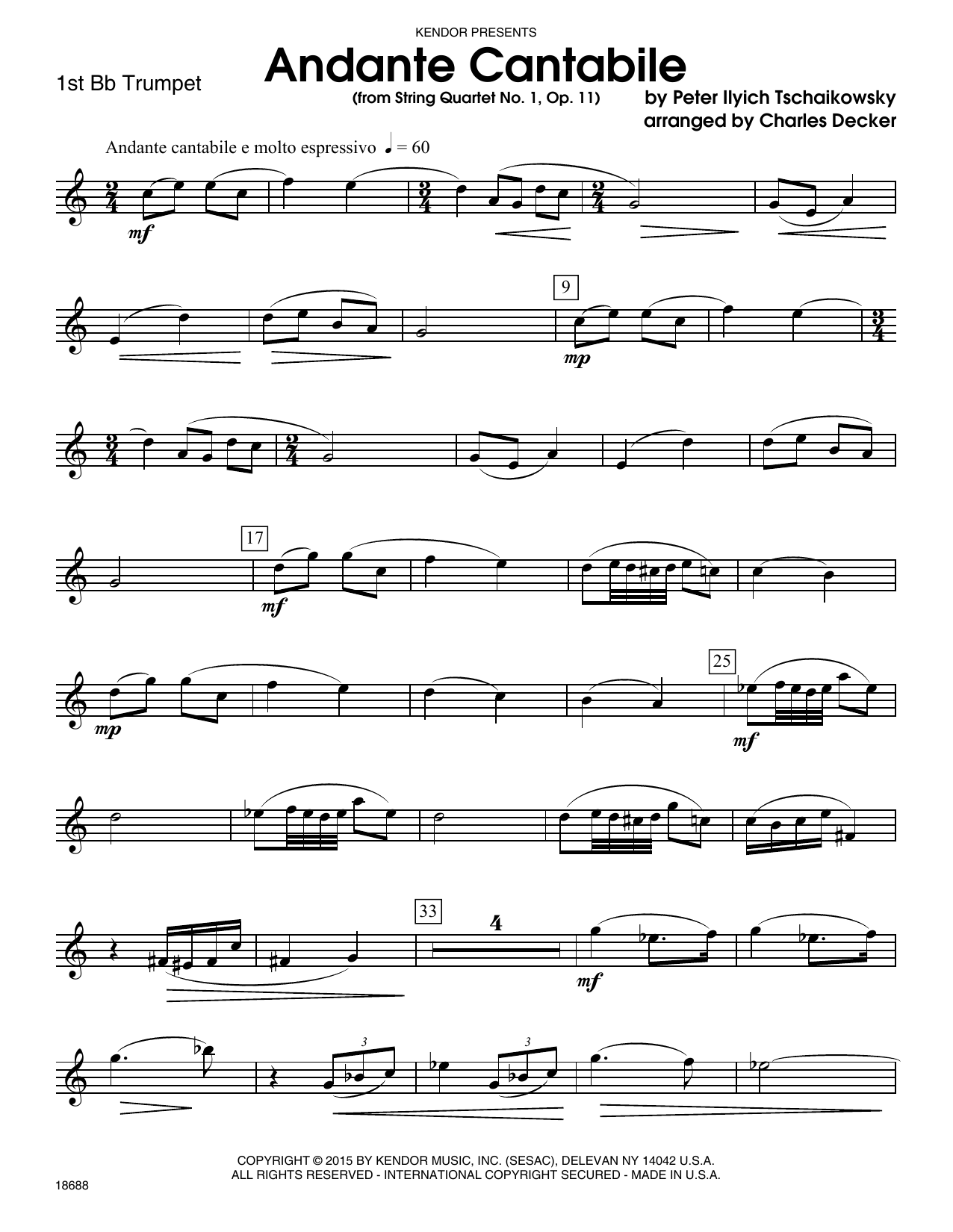 Download Charles Decker Andante Cantabile (from String Quartet Sheet Music