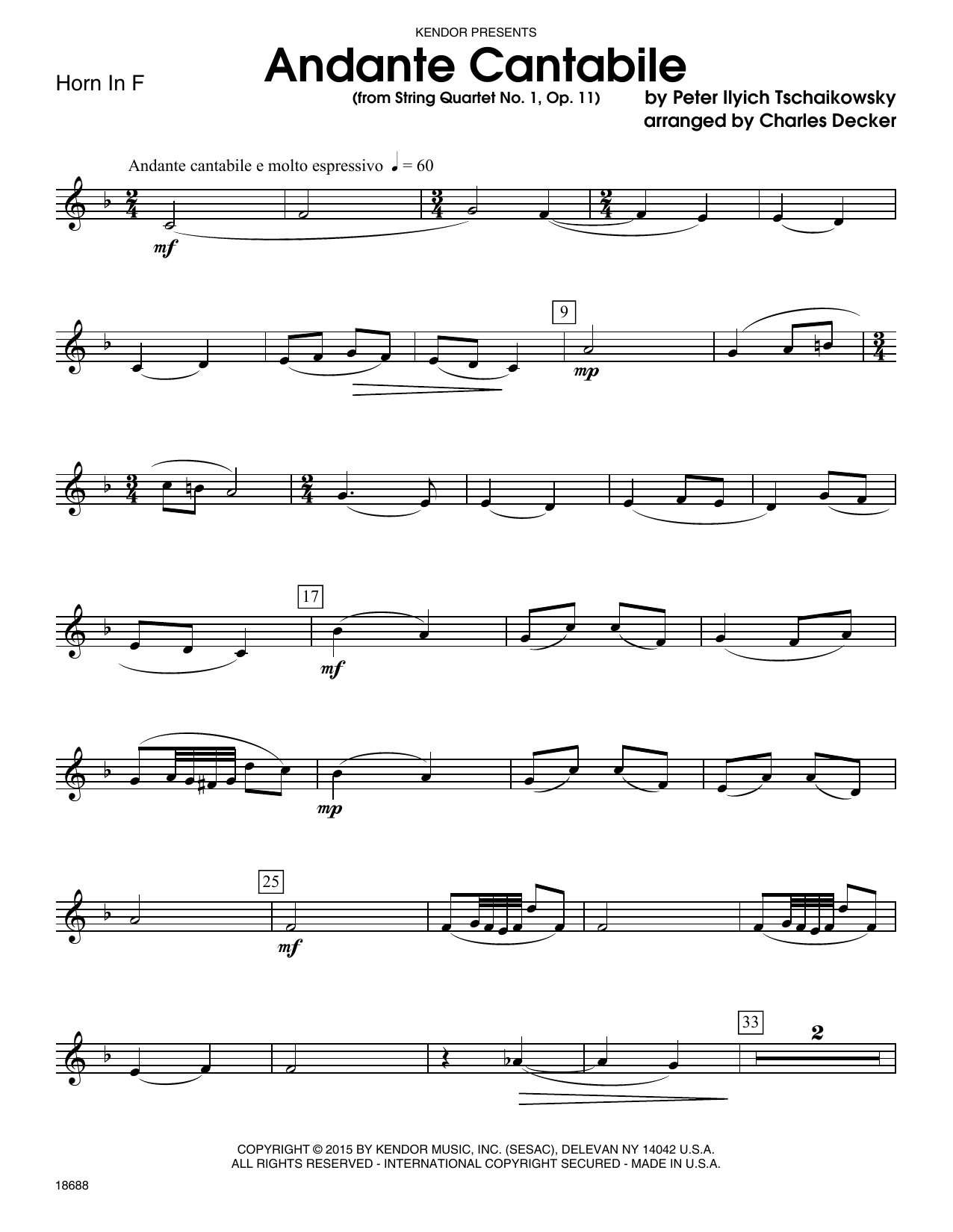 Download Charles Decker Andante Cantabile (from String Quartet Sheet Music