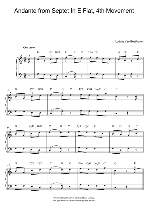 Download Ludwig van Beethoven Andante from Septet In E Flat, 4th Move Sheet Music