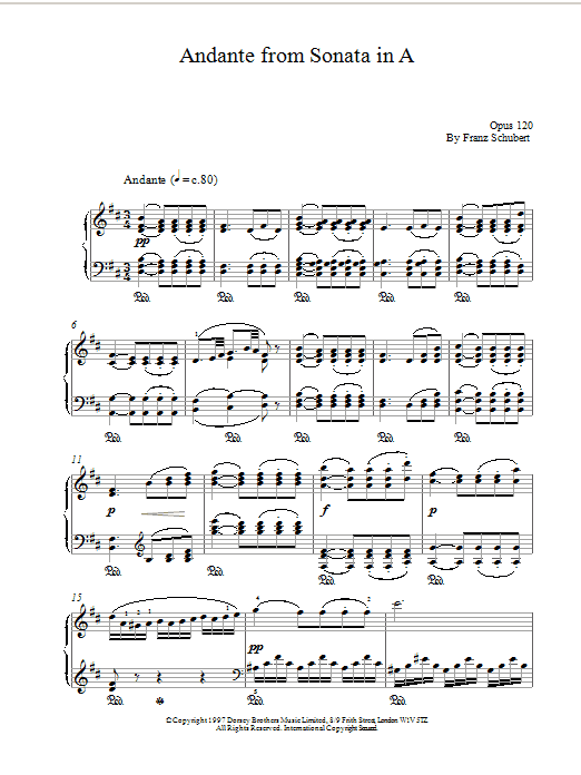 Franz Schubert Andante From Sonata In A sheet music notes printable PDF score