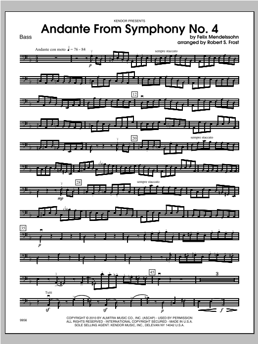 Download Frost Andante From Symphony No. 4 - Bass Sheet Music
