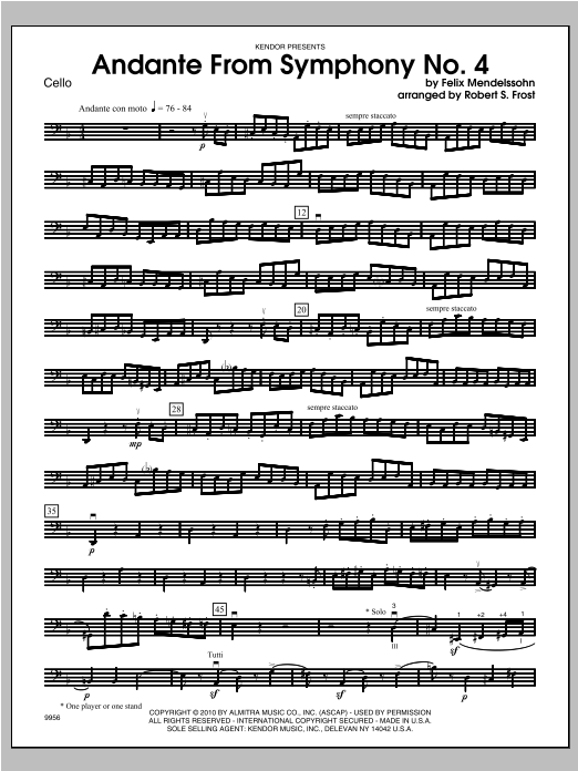 Download Frost Andante From Symphony No. 4 - Cello Sheet Music