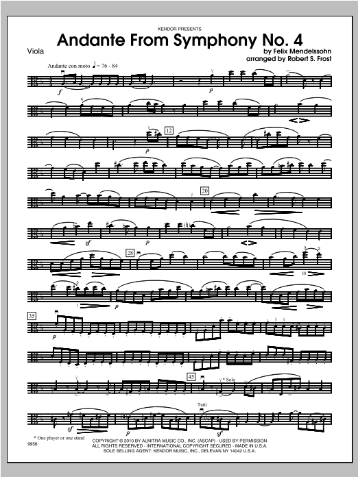 Download Frost Andante From Symphony No. 4 - Viola Sheet Music