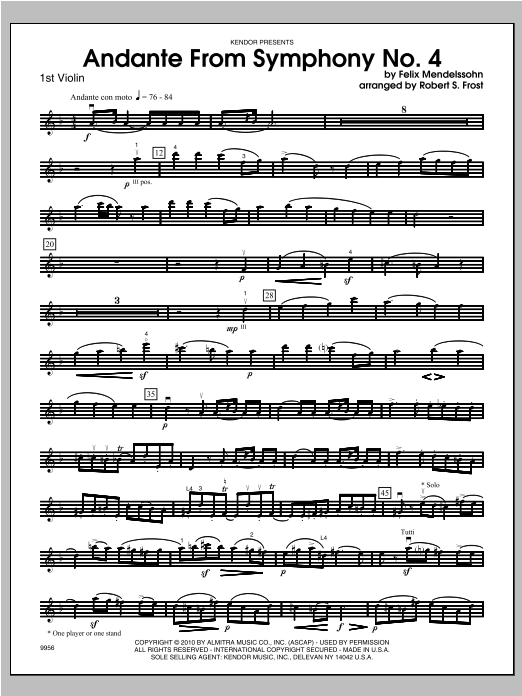 Download Frost Andante From Symphony No. 4 - Violin 1 Sheet Music