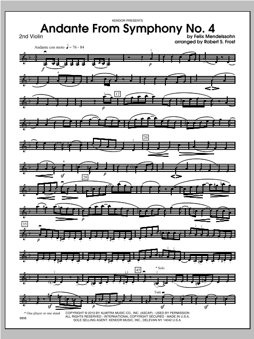 Download Frost Andante From Symphony No. 4 - Violin 2 Sheet Music