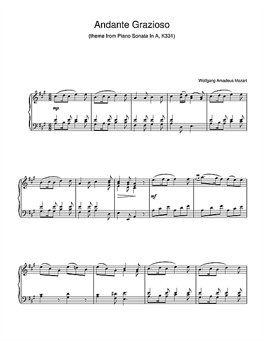 Download Wolfgang Amadeus Mozart Andante Grazioso (theme from Piano Sona Sheet Music