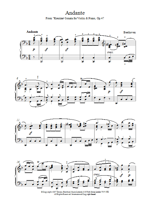 Ludwig van Beethoven Andante from Violin Sonata No. 9 (Kreutzer) sheet music notes printable PDF score