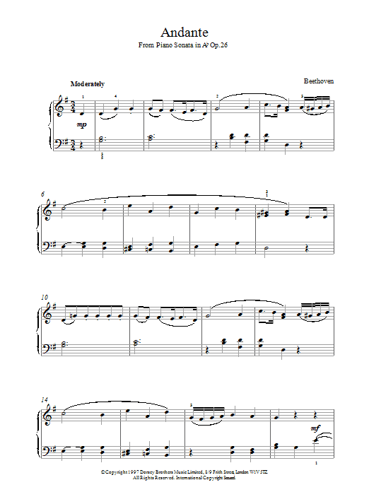 Ludwig van Beethoven Andante Sonata Op.26 sheet music notes printable PDF score