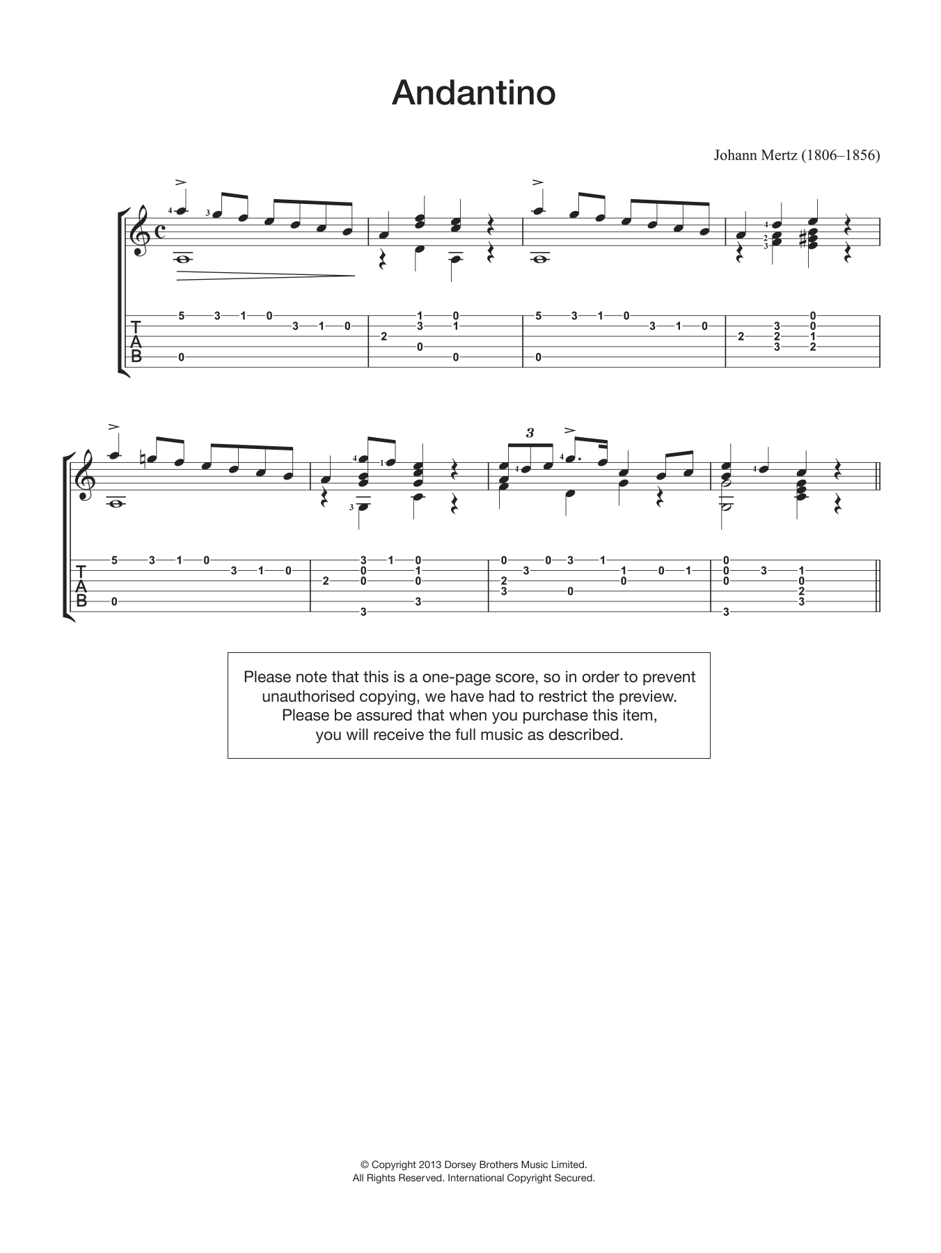 Download Johann Kaspar Mertz Andantino Sheet Music