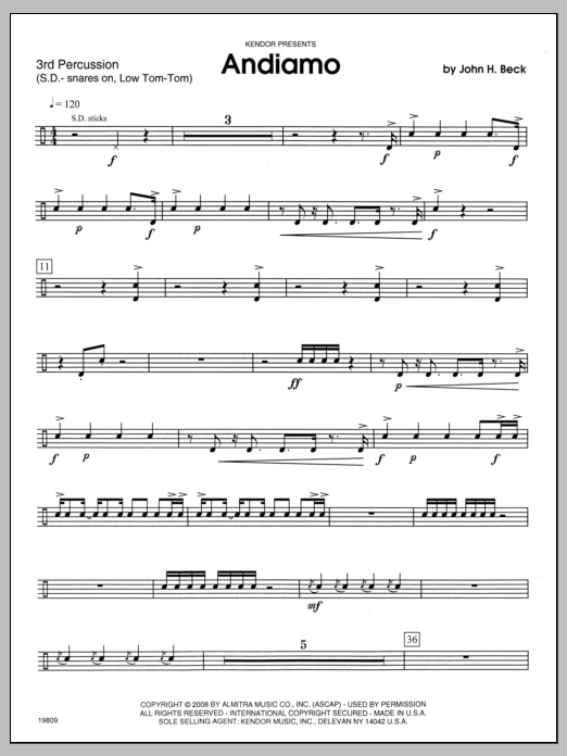 Download Beck Andiamo - Percussion 3 Sheet Music