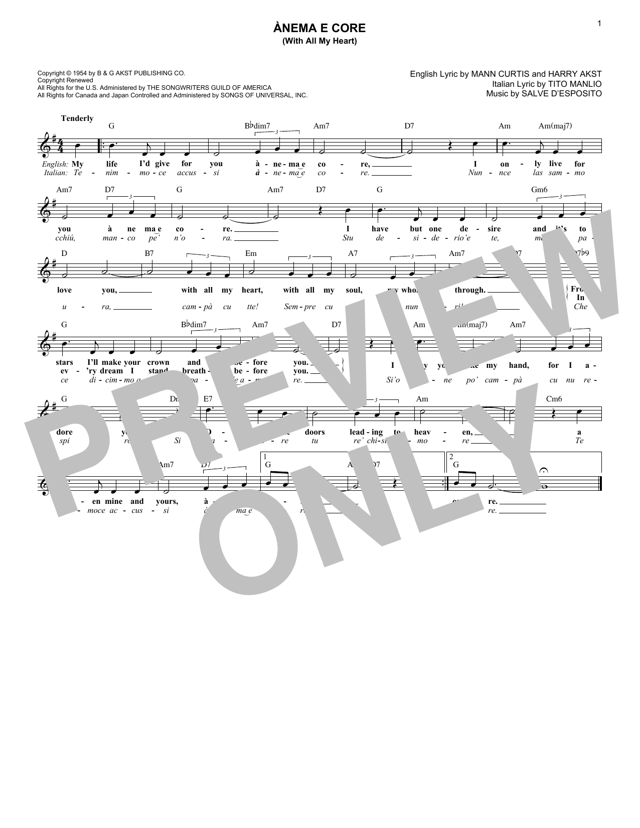 Download Eddie Fisher Anema E Core (With All My Heart) Sheet Music