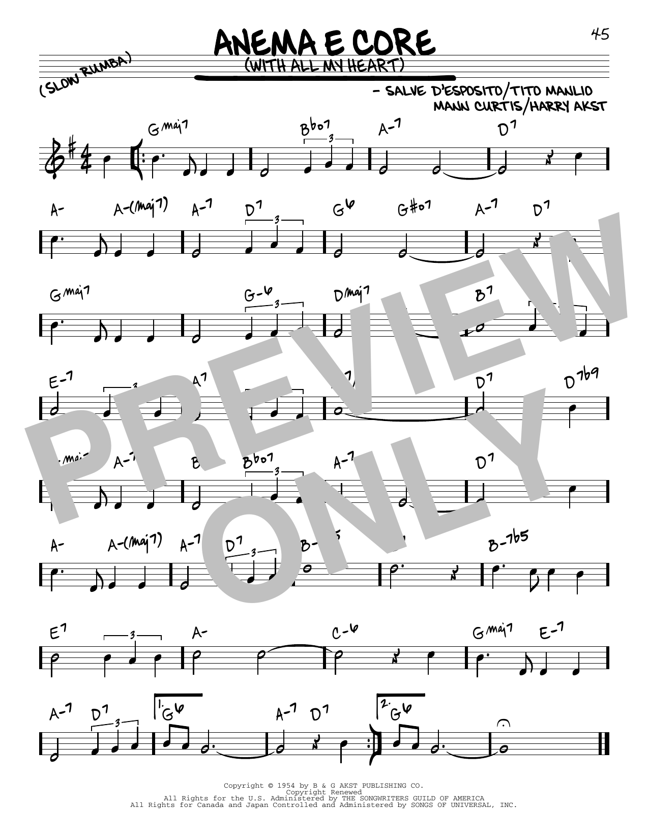 Download Eddie Fisher Anema E Core (With All My Heart) Sheet Music