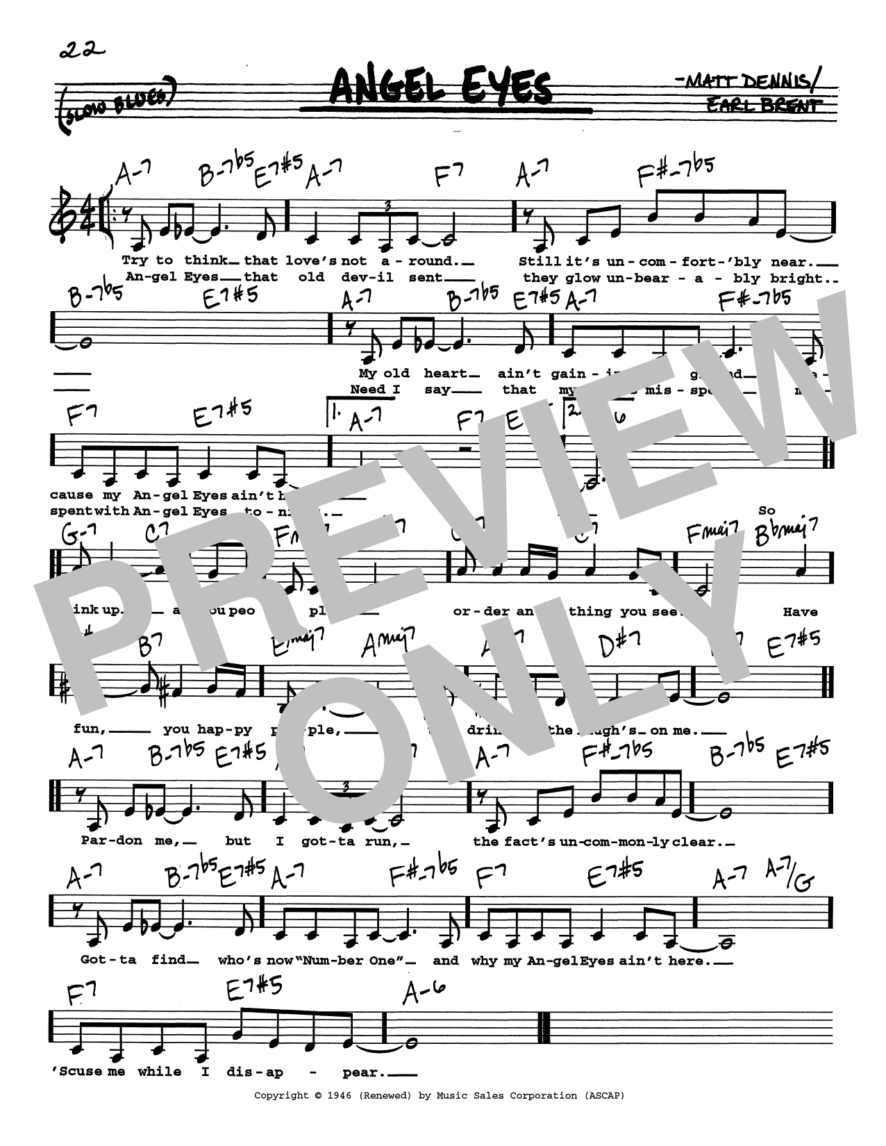 Earl Brent Angel Eyes (Low Voice) sheet music notes printable PDF score