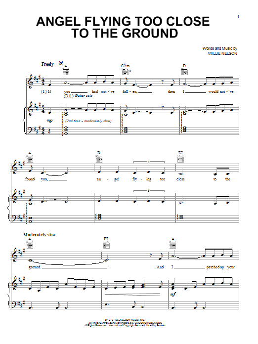 Download Willie Nelson Angel Flying Too Close To The Ground Sheet Music