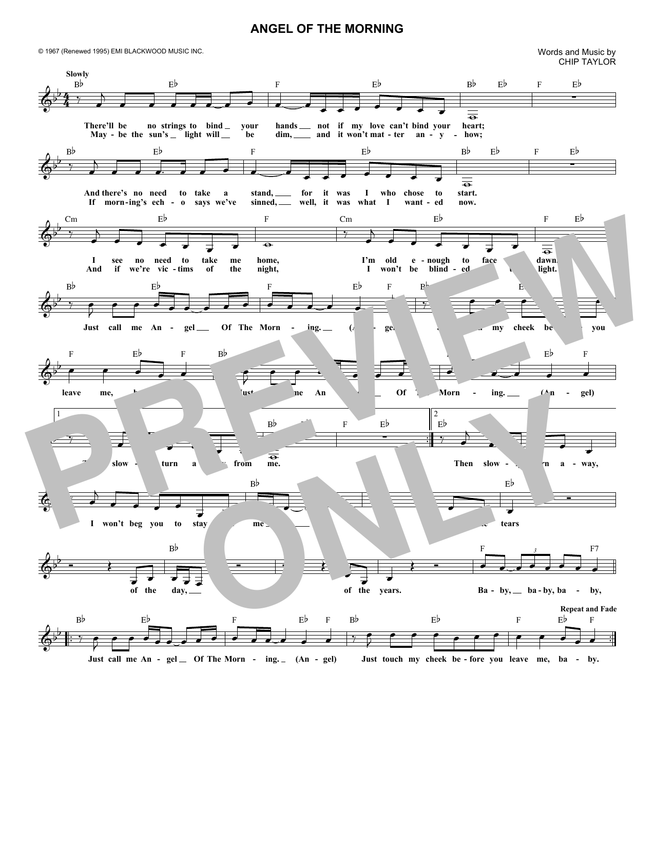 Download Chip Taylor Angel Of The Morning Sheet Music