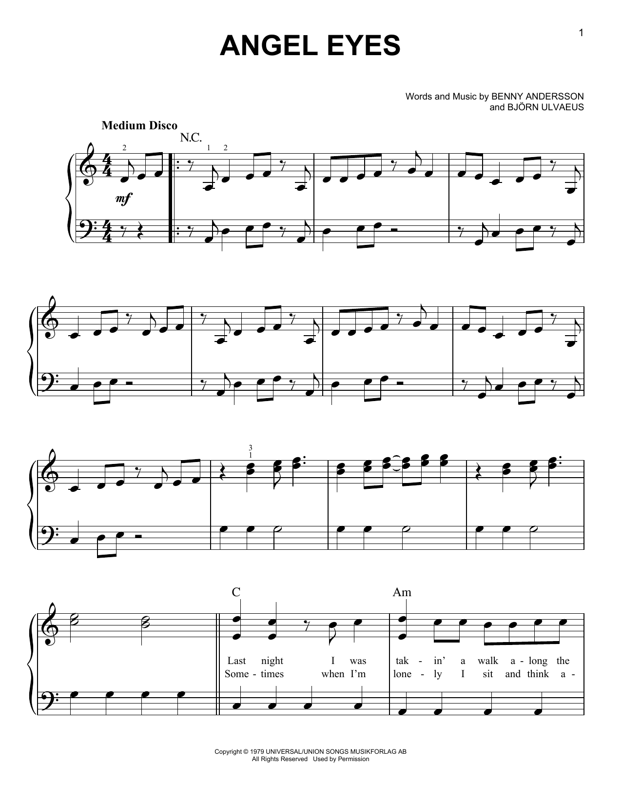 ABBA Angeleyes (from Mamma Mia! Here We Go Again) sheet music notes printable PDF score