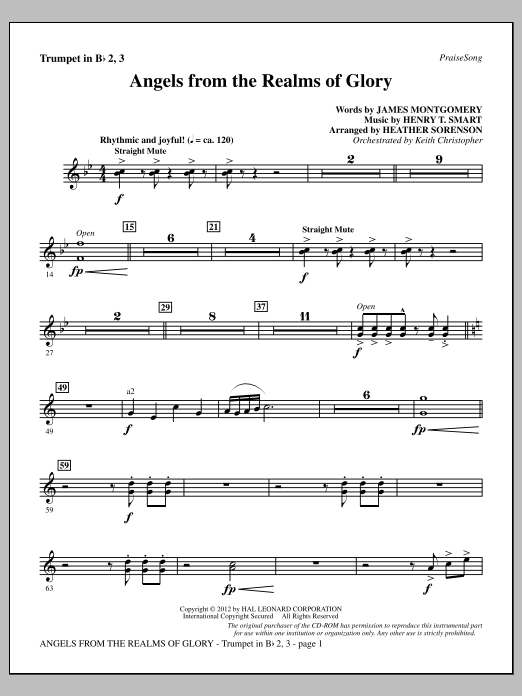 Download Heather Sorenson Angels From The Realms Of Glory - Bb Tr Sheet Music
