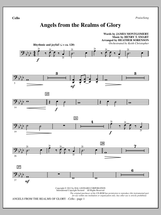 Download Heather Sorenson Angels From The Realms Of Glory - Cello Sheet Music