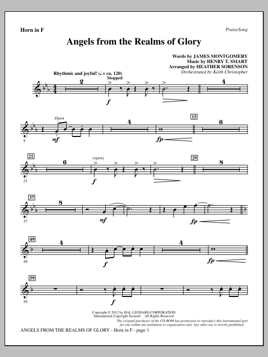 Download Heather Sorenson Angels From The Realms Of Glory - F Hor Sheet Music