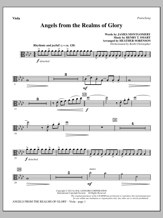 Download Heather Sorenson Angels From The Realms Of Glory - Viola Sheet Music