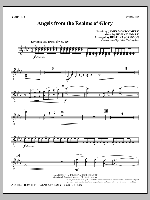Download Heather Sorenson Angels From The Realms Of Glory - Violi Sheet Music