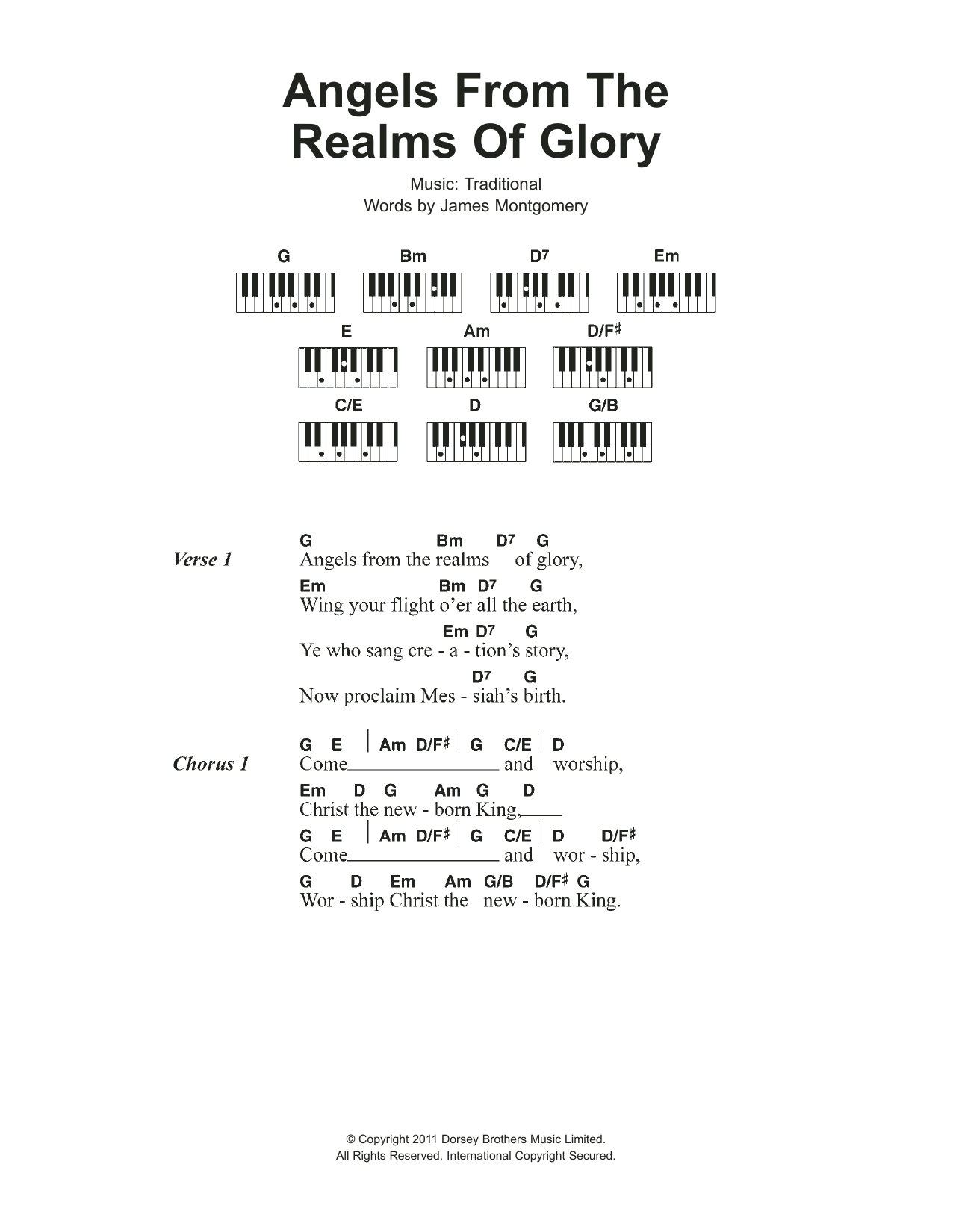 Download Christmas Carol Angels From The Realms Of Glory Sheet Music