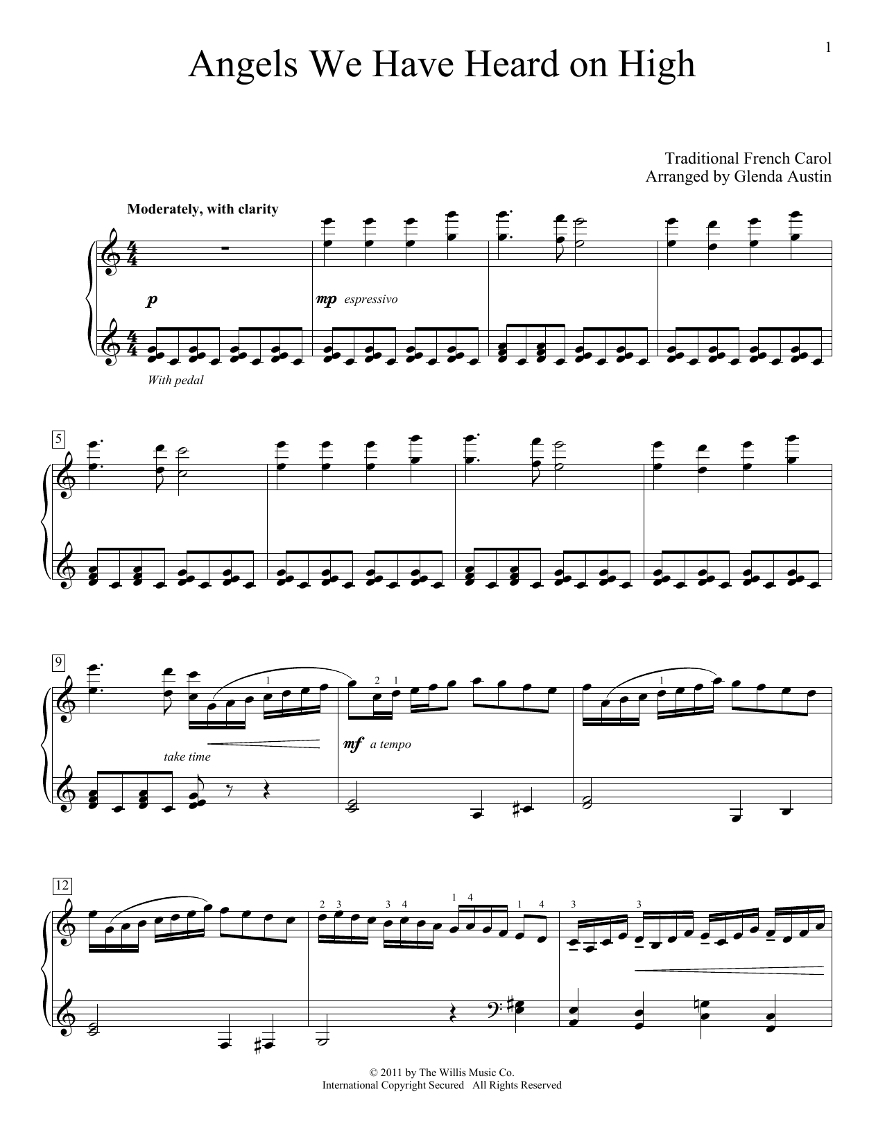 Download Traditional French Carol Angels We Have Heard On High (arr. Glen Sheet Music