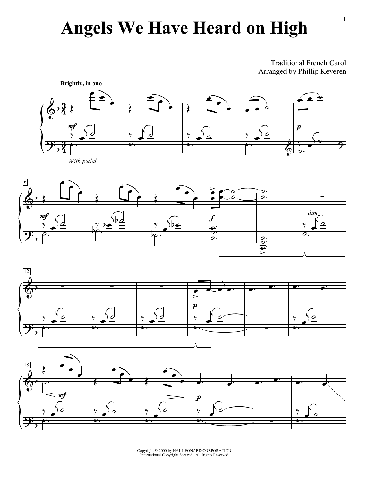 Traditional French Carol Angels We Have Heard On High (arr. Phillip Keveren) sheet music notes printable PDF score
