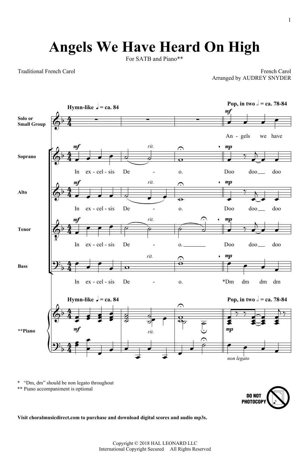 Download Audrey Snyder Angels We Have Heard On High Sheet Music