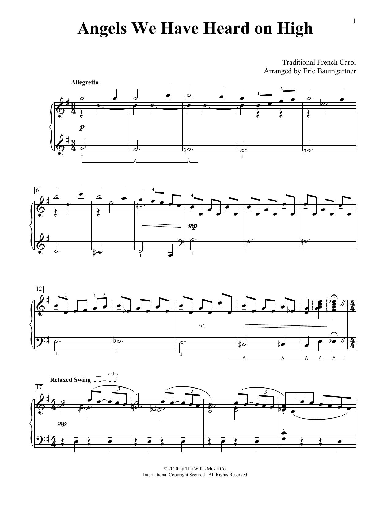 Download Traditional French Carol Angels We Have Heard On High [Jazz vers Sheet Music