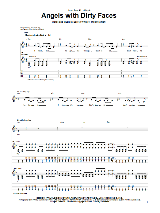 Download Sum 41 Angels With Dirty Faces Sheet Music