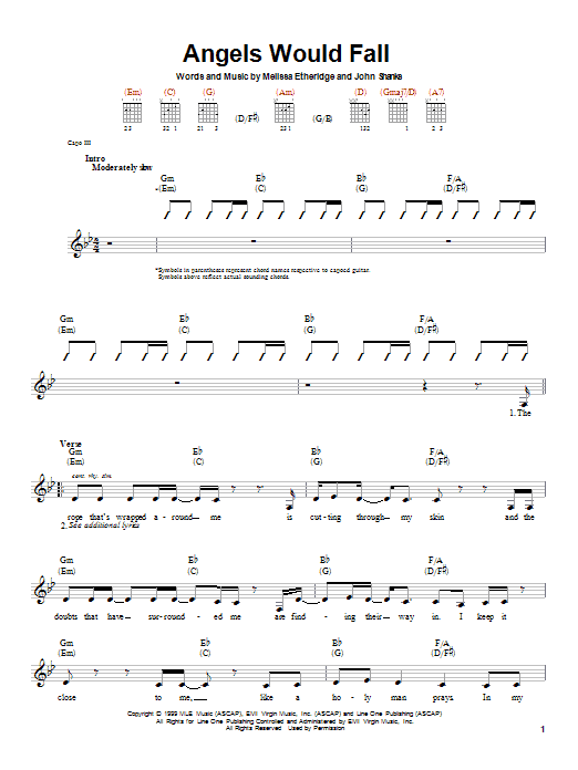 Melissa Etheridge Angels Would Fall sheet music notes printable PDF score