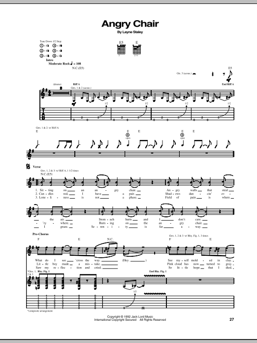 Download Alice In Chains Angry Chair Sheet Music