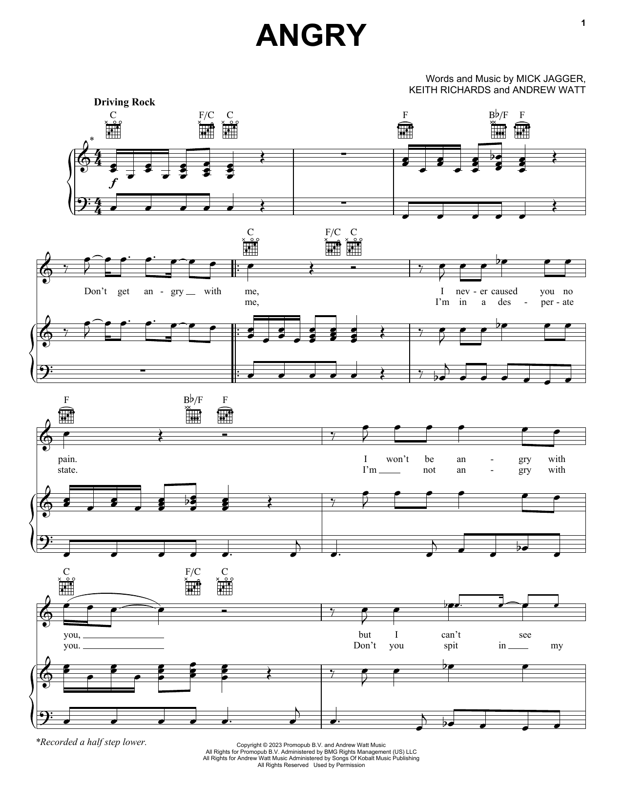 Download The Rolling Stones Angry Sheet Music